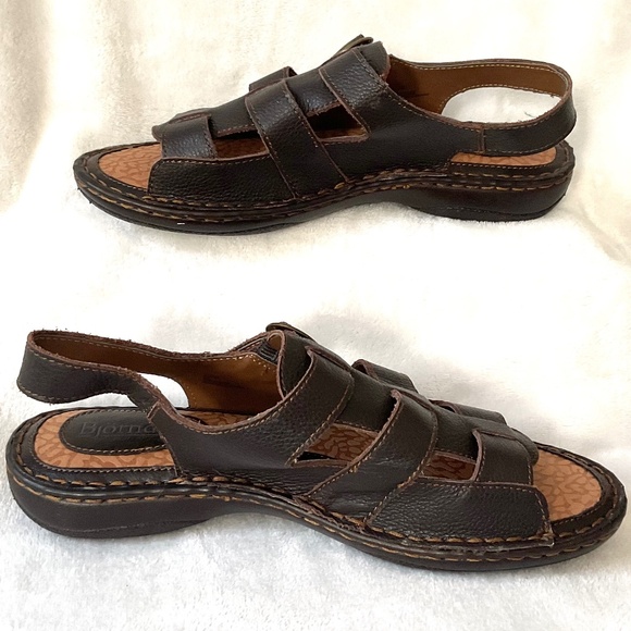 BJORNDAL BROWN LEATHER Women’s PLATFORM SANDALS SIZE 9M - Picture 3 of 14